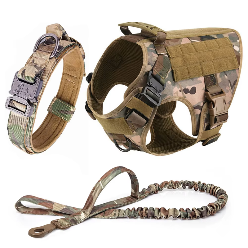 Tactical Harness Set – with Collar, Leash & MOLLE Pouches