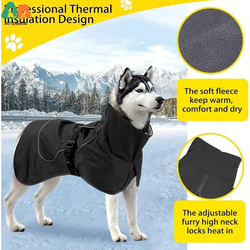 Waterproof Dog Jacket – Reflective Raincoat with Warm Fleece Lining