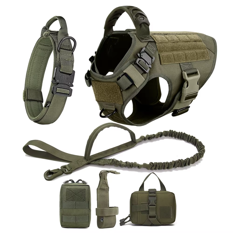 Tactical Harness Set – with Collar, Leash & MOLLE Pouches