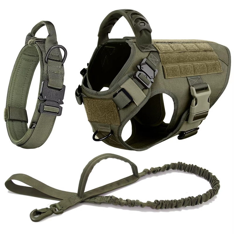 Tactical Harness Set – with Collar, Leash & MOLLE Pouches