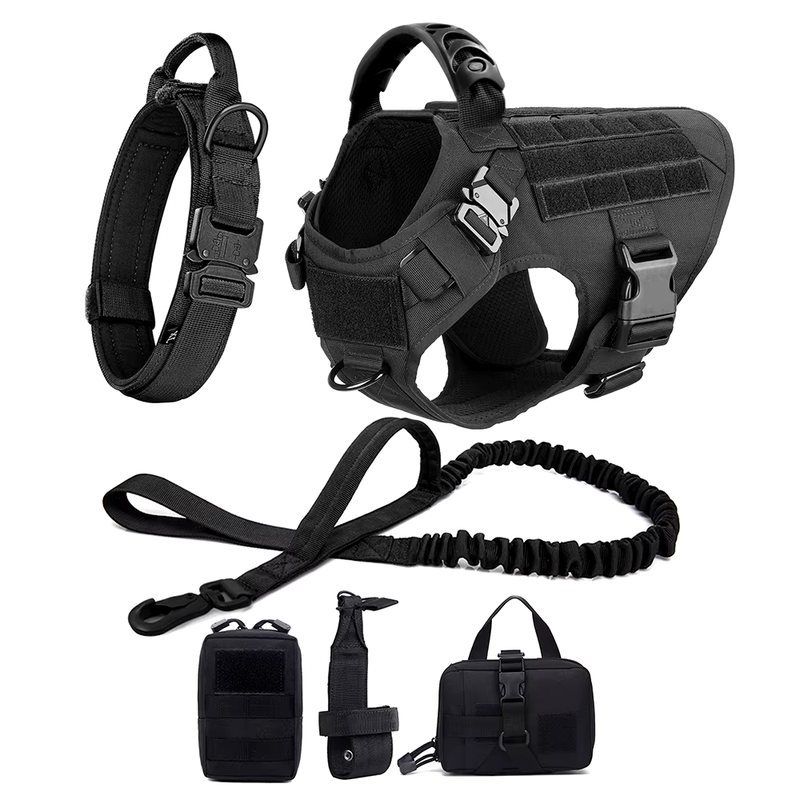 Tactical Harness Set – with Collar, Leash & MOLLE Pouches