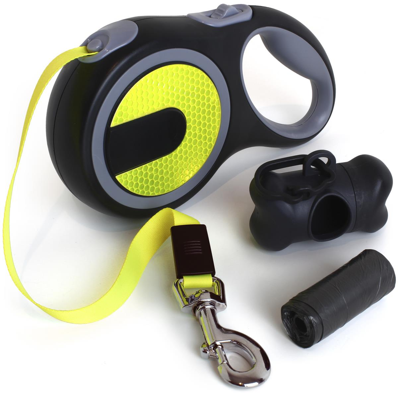 Hi-Viz Extendable Dog Lead with Lock System & Waste Bag Dispenser (5M / 8M)