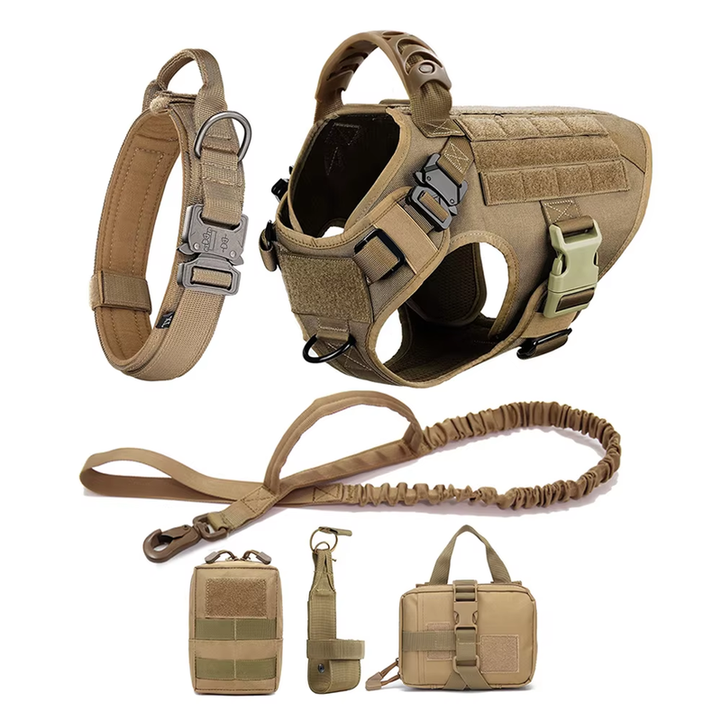 Tactical Harness Set – with Collar, Leash & MOLLE Pouches