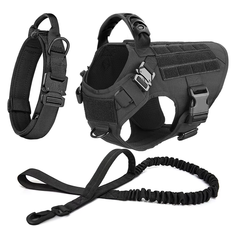 Tactical Harness Set – with Collar, Leash & MOLLE Pouches