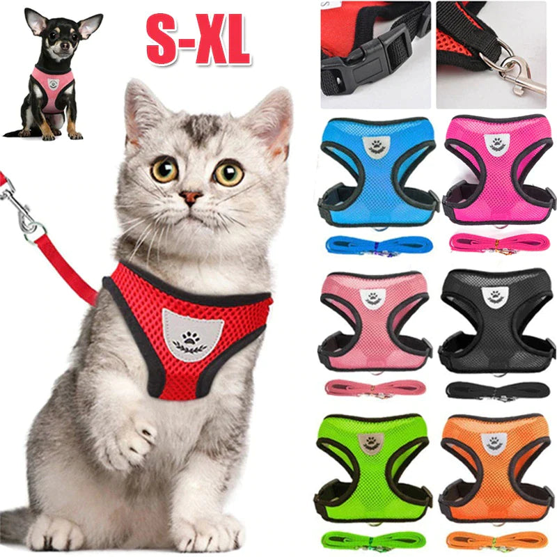 Adjustable Mesh Harness & Leash Set for Small Dogs and Cats – Breathable, Reflective, and Comfortable