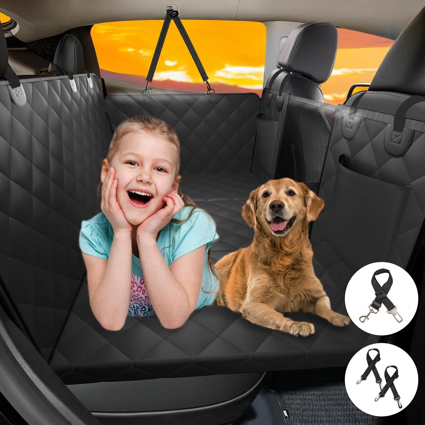 Heavy-Duty Dog Car Seat Extender – Waterproof Hammock with Hard Bottom (Holds up to 400lbs) for Cars, SUVs & Trucks