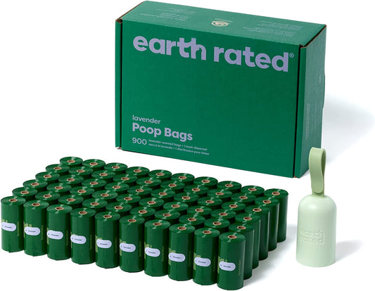 Dog Poo Bag Holder with Dog Poo Bags Rolls, Durable and Guaranteed Leakproof, Lavender Scented, 1 Dispenser and 900 Bags