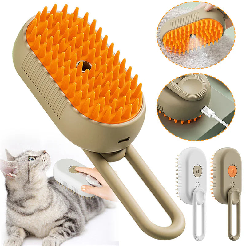3-in-1 Cat & Dog Steam Brush – Electric Spray Grooming Comb for Hair Removal, Massage & Deshedding | USB Rechargeable Pet Brush