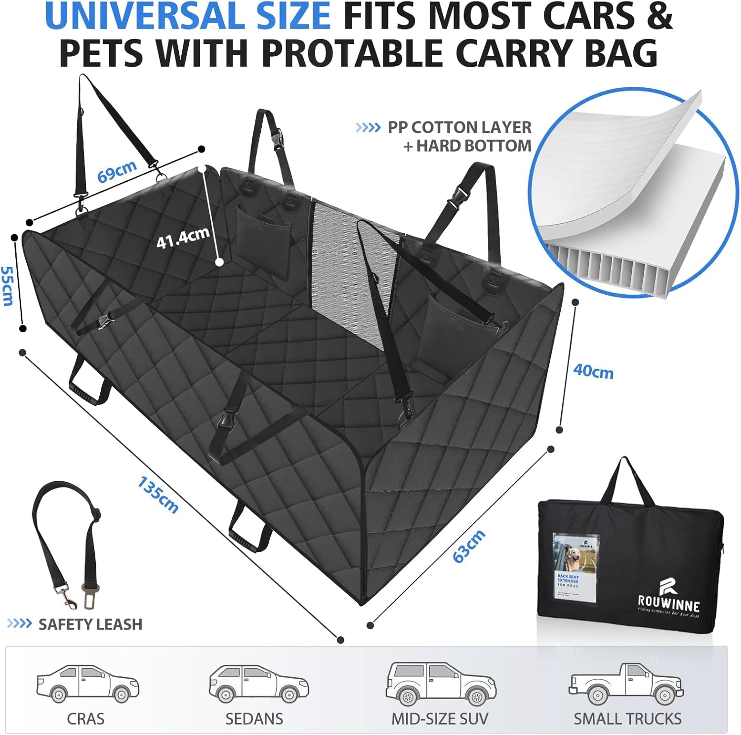 Heavy-Duty Dog Car Seat Extender – Waterproof Hammock with Hard Bottom (Holds up to 400lbs) for Cars, SUVs & Trucks