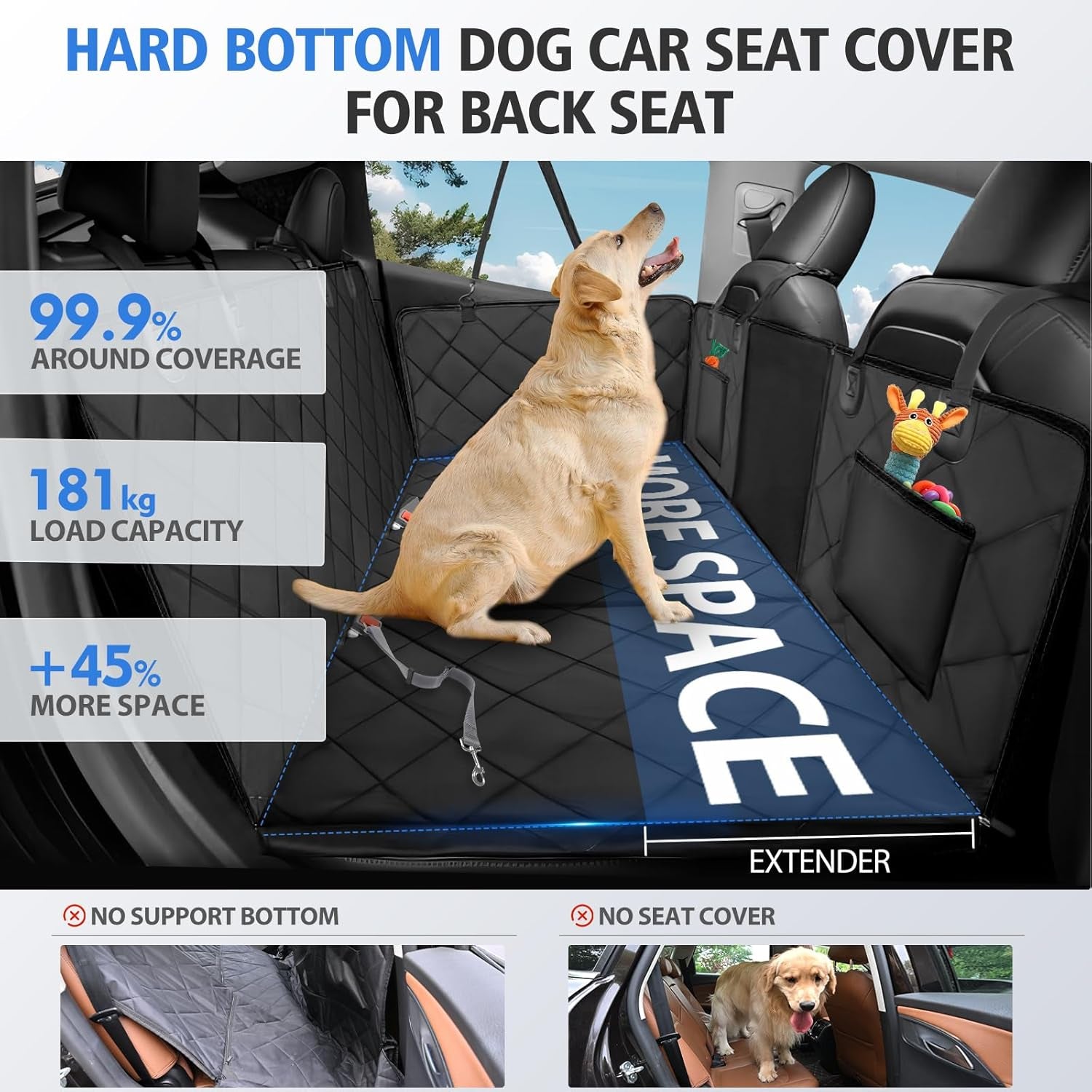 Heavy-Duty Dog Car Seat Extender – Waterproof Hammock with Hard Bottom (Holds up to 400lbs) for Cars, SUVs & Trucks
